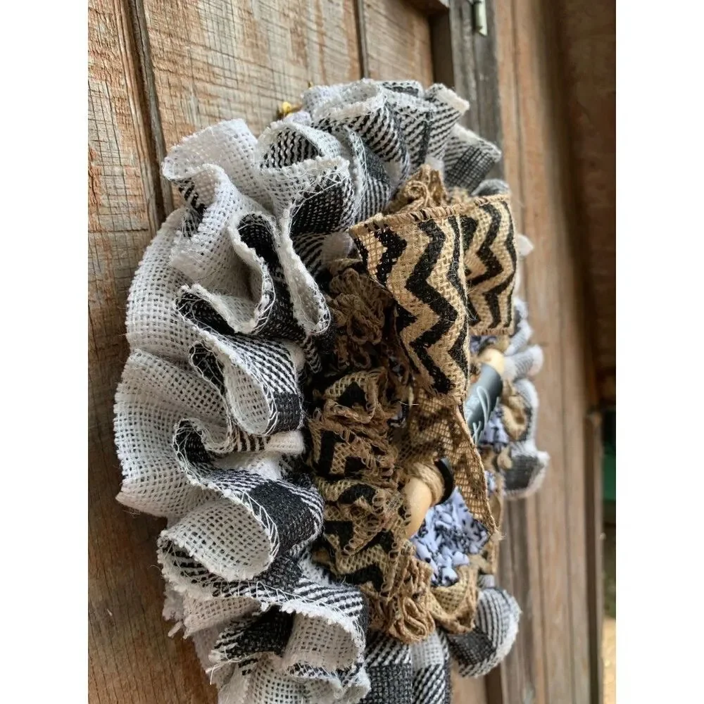 Bless this Kitchen Ruffled Plaid Burlap Mini 12.5